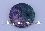 NGP206 6*40mm coin dyed imperial jasper & chrysocolla gemstone pendant
