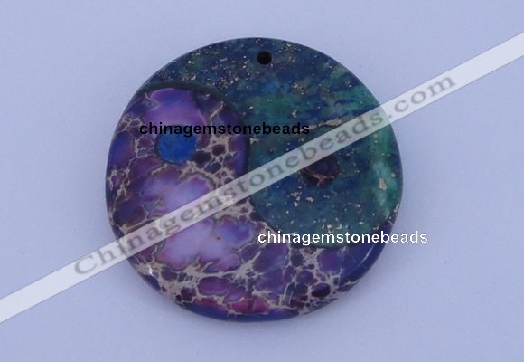 NGP206 6*40mm coin dyed imperial jasper & chrysocolla gemstone pendant