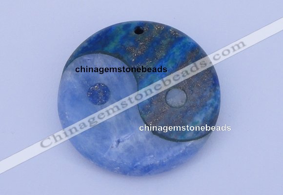 NGP207 6*40mm coin dyed blue lace agate & chrysocolla gemstone pendant