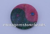 NGP208 6*40mm coin dyed rhodochrosite & chrysocolla gemstone pendant