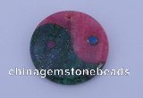 NGP208 6*40mm coin dyed rhodochrosite & chrysocolla gemstone pendant