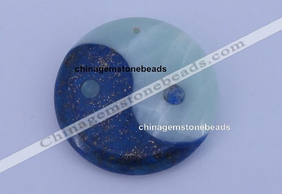 NGP209 6*40mm coin lapis lazuli & amazonite gemstone pendant