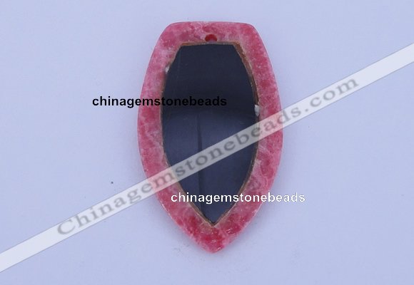 NGP211 30*50mm fashion dyed rhodochrosite & black stone pendant