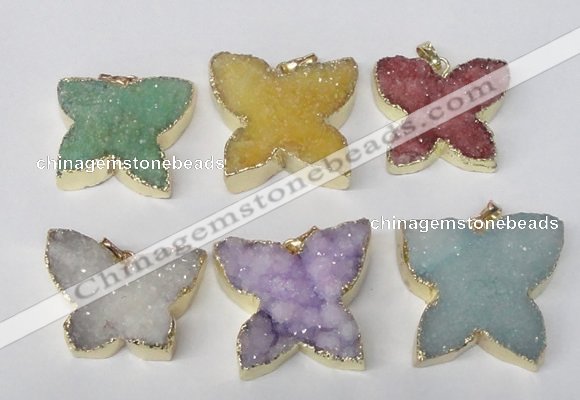 NGP2120 22*30mm - 25*30mm butterfly druzy agate gemstone pendants