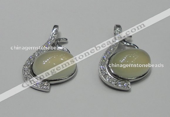 NGP2125 22*35mm agate gemstone pendants with crystal pave alloy settings