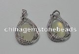 NGP2126 22*30mm agate gemstone pendants with crystal pave alloy settings