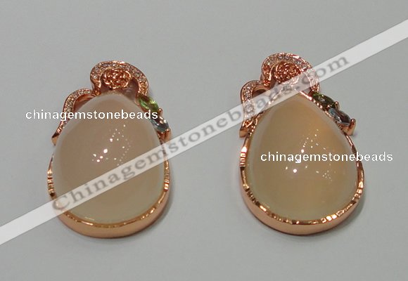 NGP2135 25*42mm agate gemstone pendants with crystal pave alloy settings