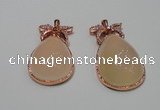 NGP2136 25*45mm agate gemstone pendants with crystal pave alloy settings