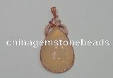 NGP2138 27*50mm agate gemstone pendants with crystal pave alloy settings