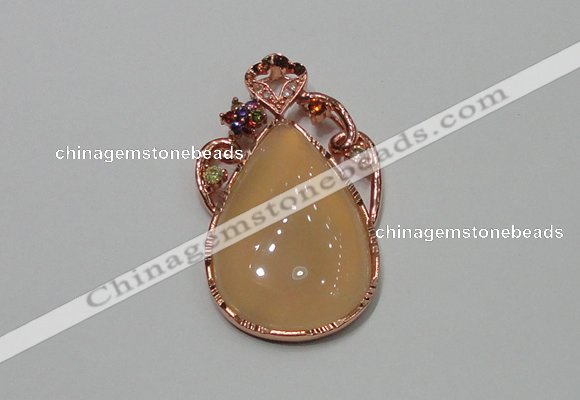 NGP2139 25*45mm agate gemstone pendants with crystal pave alloy settings