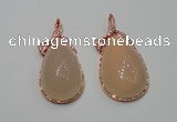 NGP2140 25*50mm agate gemstone pendants with crystal pave alloy settings