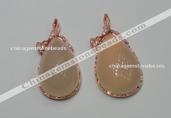 NGP2140 25*50mm agate gemstone pendants with crystal pave alloy settings