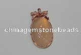 NGP2141 24*47mm agate gemstone pendants with crystal pave alloy settings