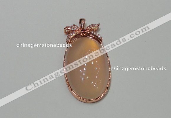 NGP2141 24*47mm agate gemstone pendants with crystal pave alloy settings