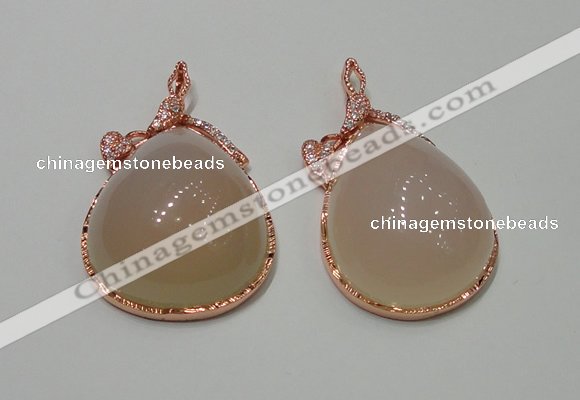 NGP2146 28*50mm agate gemstone pendants with crystal pave alloy settings