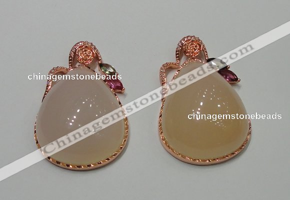 NGP2147 28*48mm agate gemstone pendants with crystal pave alloy settings