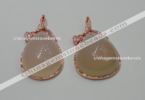 NGP2148 28*50mm agate gemstone pendants with crystal pave alloy settings