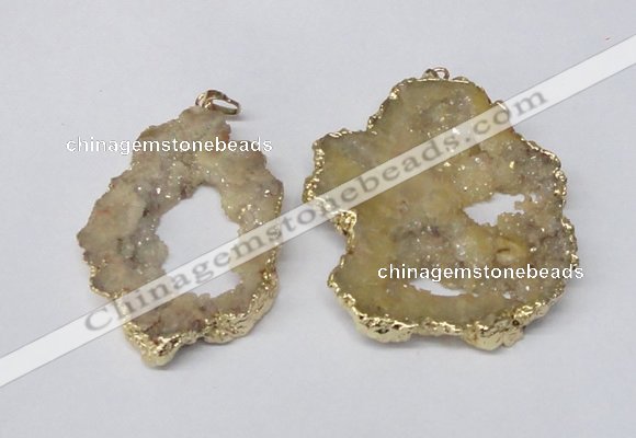 NGP2241 40*50mm - 45*55mm freeform plated druzy agate pendants