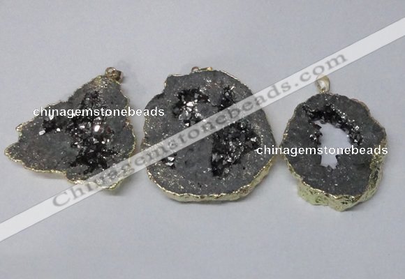 NGP2324 35*45mm - 45*55mm freeform plated druzy agate pendants