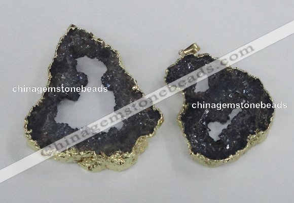 NGP2325 35*45mm - 45*55mm freeform plated druzy agate pendants