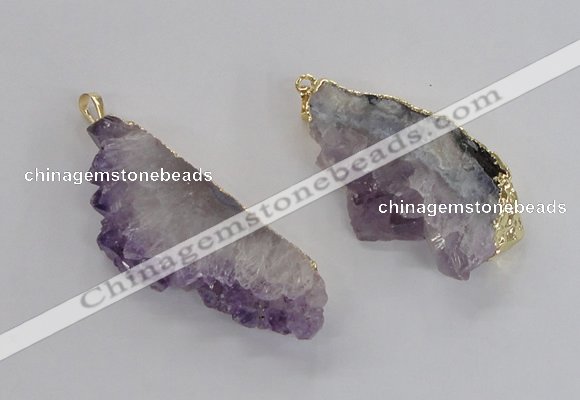 NGP2358 30*50mm - 30*65mm freeform druzy amethyst pendants