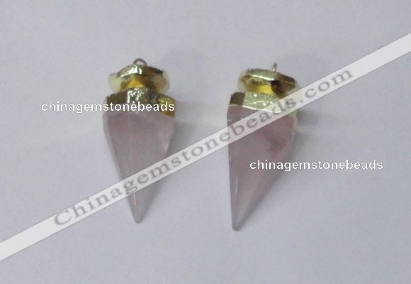 NGP2405 18*35mm - 20*40mm cone rose quartz pendants wholesale