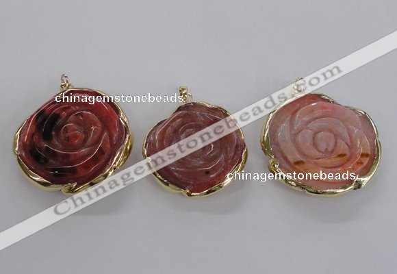 NGP2520 40mm - 45mm carved flower agate gemstone pendants