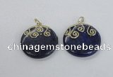 NGP2622 40mm flat round lapis lazuli gemstone pendants wholesale