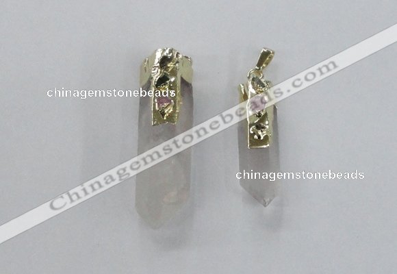 NGP2632 12*35mm - 15*40mm sticks white crystal & amethyst pendants