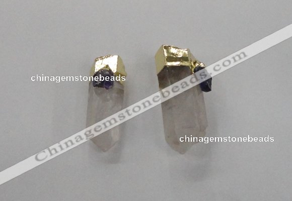 NGP2634 15*30mm - 18*40mm sticks white crystal & amethyst pendants