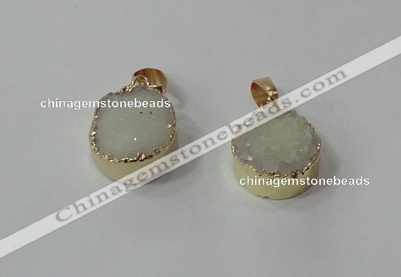 NGP2665 14mm - 15mm coin druzy quartz gemstone pendants