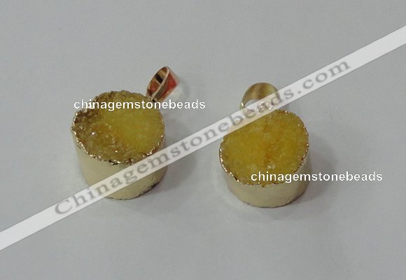 NGP2666 14mm - 15mm coin druzy quartz gemstone pendants