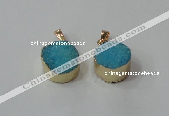 NGP2669 14mm - 15mm coin druzy quartz gemstone pendants