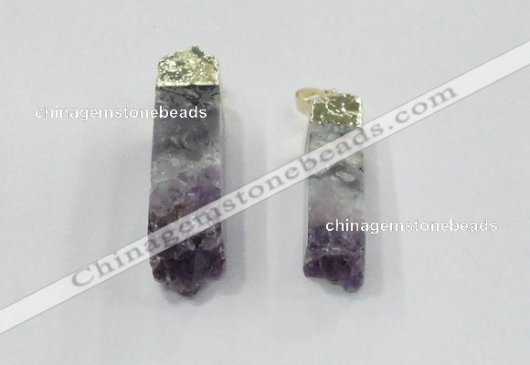 NGP2841 12*40mm - 14*50mm sticks druzy amethyst gemstone pendants