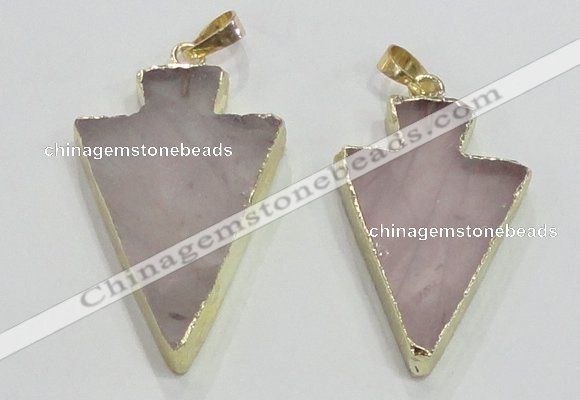 NGP3038 20*35mm – 25*40mm arrowhead rose quartz pendants