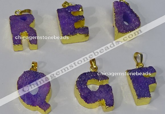 NGP3072 20*25mm - 25*30mm letter druzy agate pendants wholesale