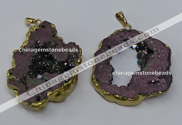 NGP3146 25*35mm - 40*50mm freeform plated druzy agate pendants