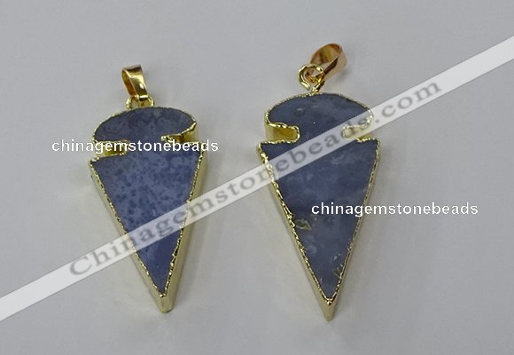 NGP3208 18*35mm - 20*40mm arrowhead blue lace agate pendants