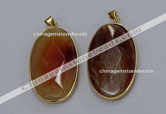 NGP3298 34*57mm faceted oval agate gemstone pendants wholesale