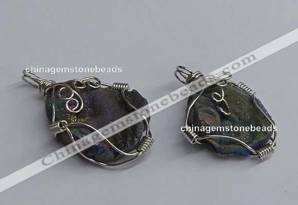 NGP3403 25*30mm - 30*35mm freeform plated druzy agate pendants