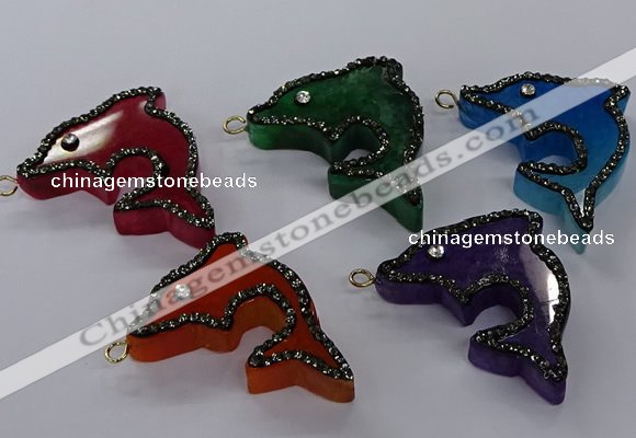 NGP3429 25*40mm - 30*45mm dolphin agate gemstone pendants