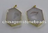 NGP3493 25*40mm - 30*45mm hexagon druzy agate pendants