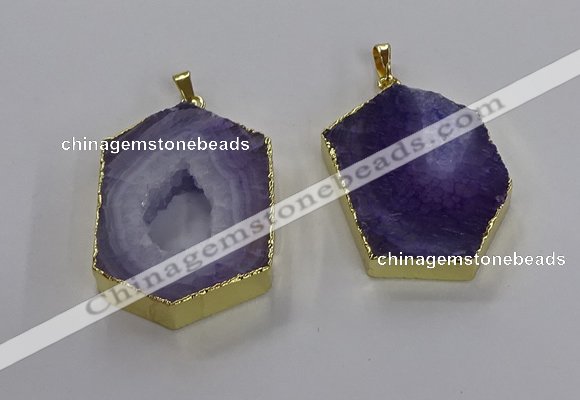 NGP3495 25*40mm - 30*45mm hexagon druzy agate pendants