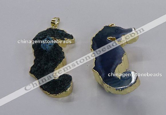 NGP3534 22*58mm - 25*55mm seahorse agate gemstone pendants