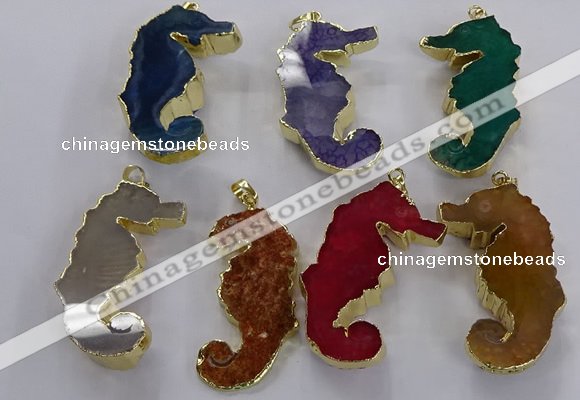 NGP3538 22*58mm - 25*55mm seahorse agate gemstone pendants