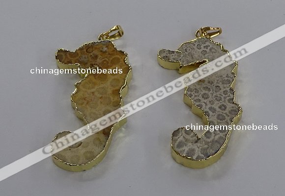 NGP3551 22*58mm - 25*55mm seahorse fossil coral pendants