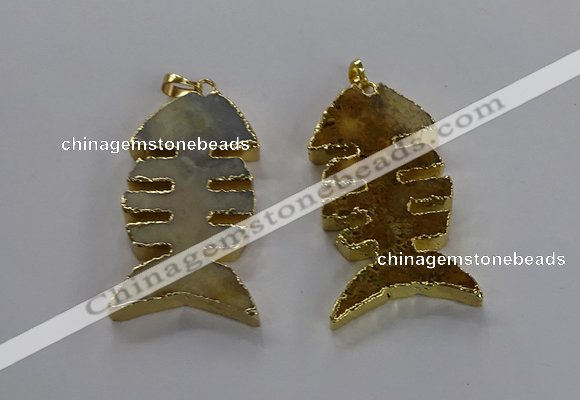 NGP3563 25*50mm - 28*55mm fishbone agate gemstone pendants