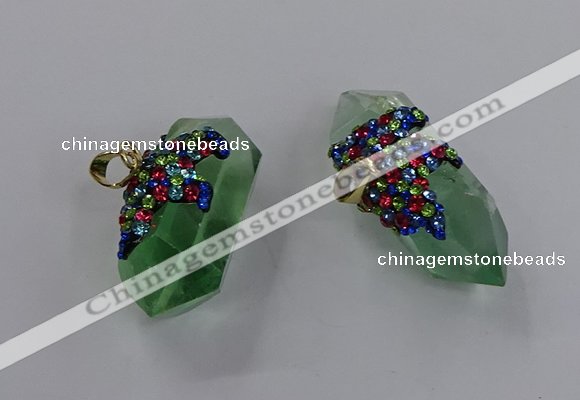 NGP3578 12*40mm - 15*45mm faceted nuggets green fluorite pendants