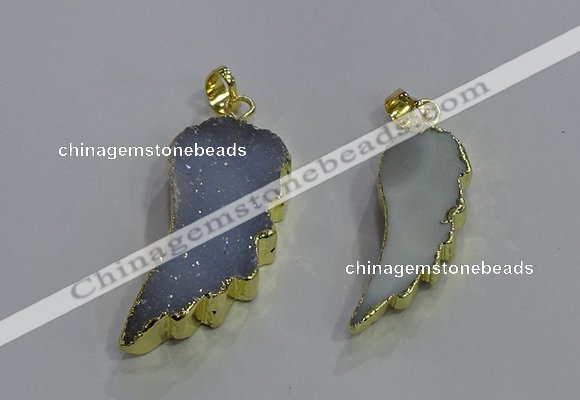 NGP3603 15*30mm - 18*40mm wing-shaped druzy agate pendants
