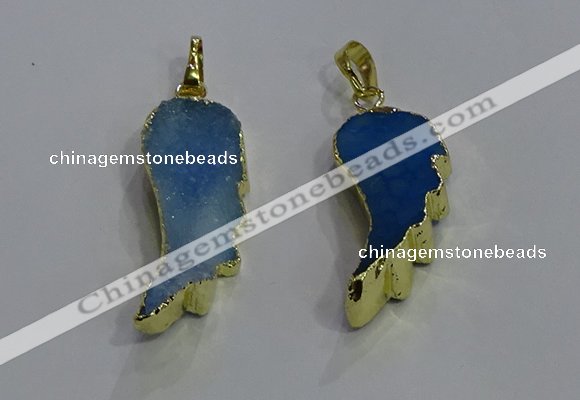 NGP3607 15*30mm - 18*40mm wing-shaped druzy agate pendants